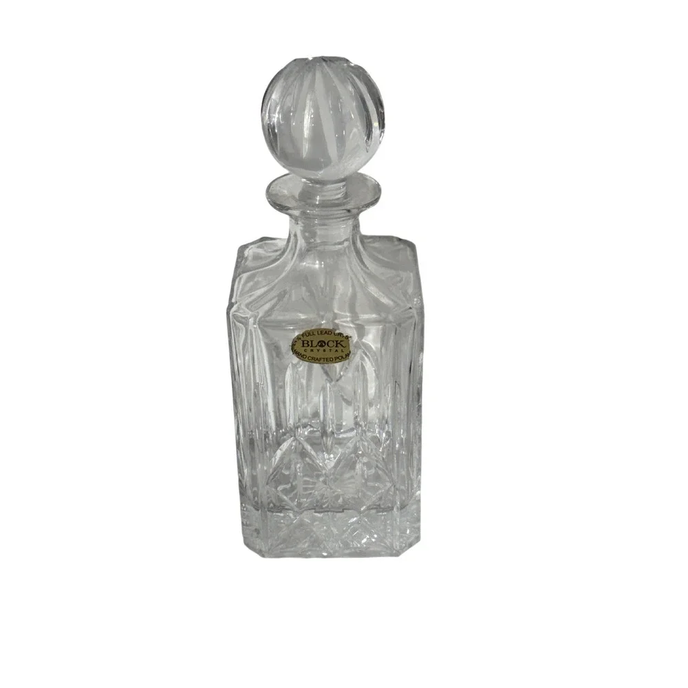 Block Crystal Square Whiskey Decanter Clear Full Lead Glass Hand Crafted Poland